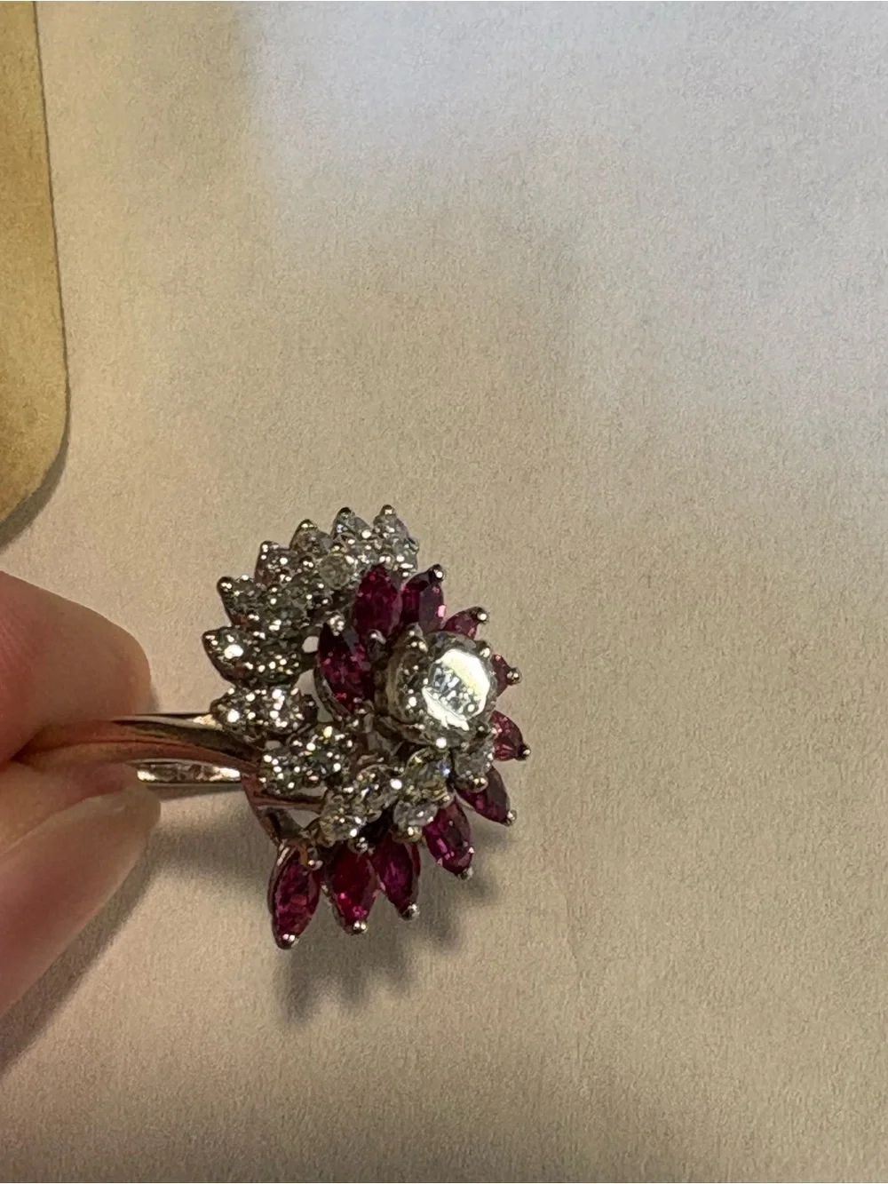 Vintage Diamond and Ruby 14k white gold Cluster Cocktail Ring 4900$